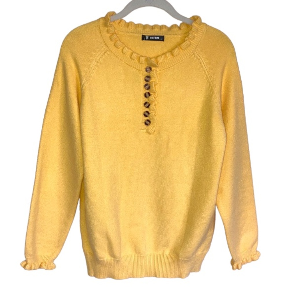 BTFBM Yellow Ruffle Trim Henley Sweater Size S